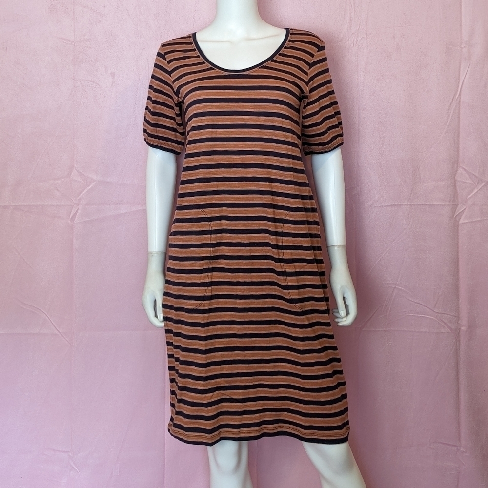 Pact Harvest Stripe Avery Dress in Blue Pink and Orange